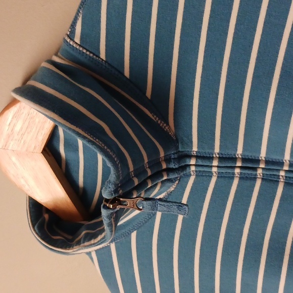 L.L. Bean Ultrasoft Full Zip Striped Jacket Sweatshirt Blue/White Size M - Picture 6 of 13